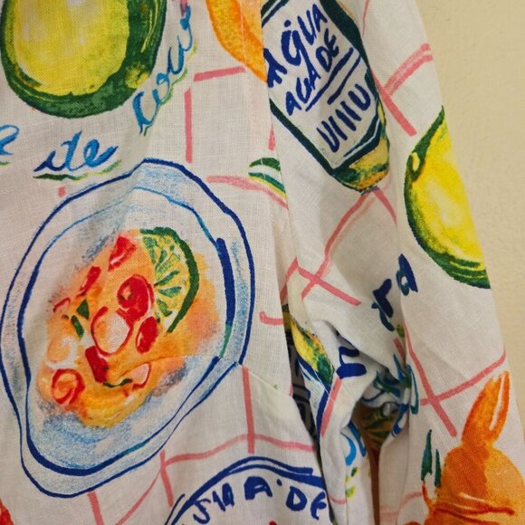 Calypso St. Barth NWT Cajun Novelty Print Button Down Linen Blend Blouse Size S - Picture 5 of 9